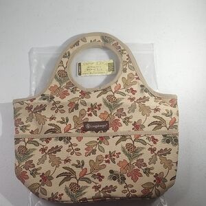 Longaberger Tan Floral Tote Bag